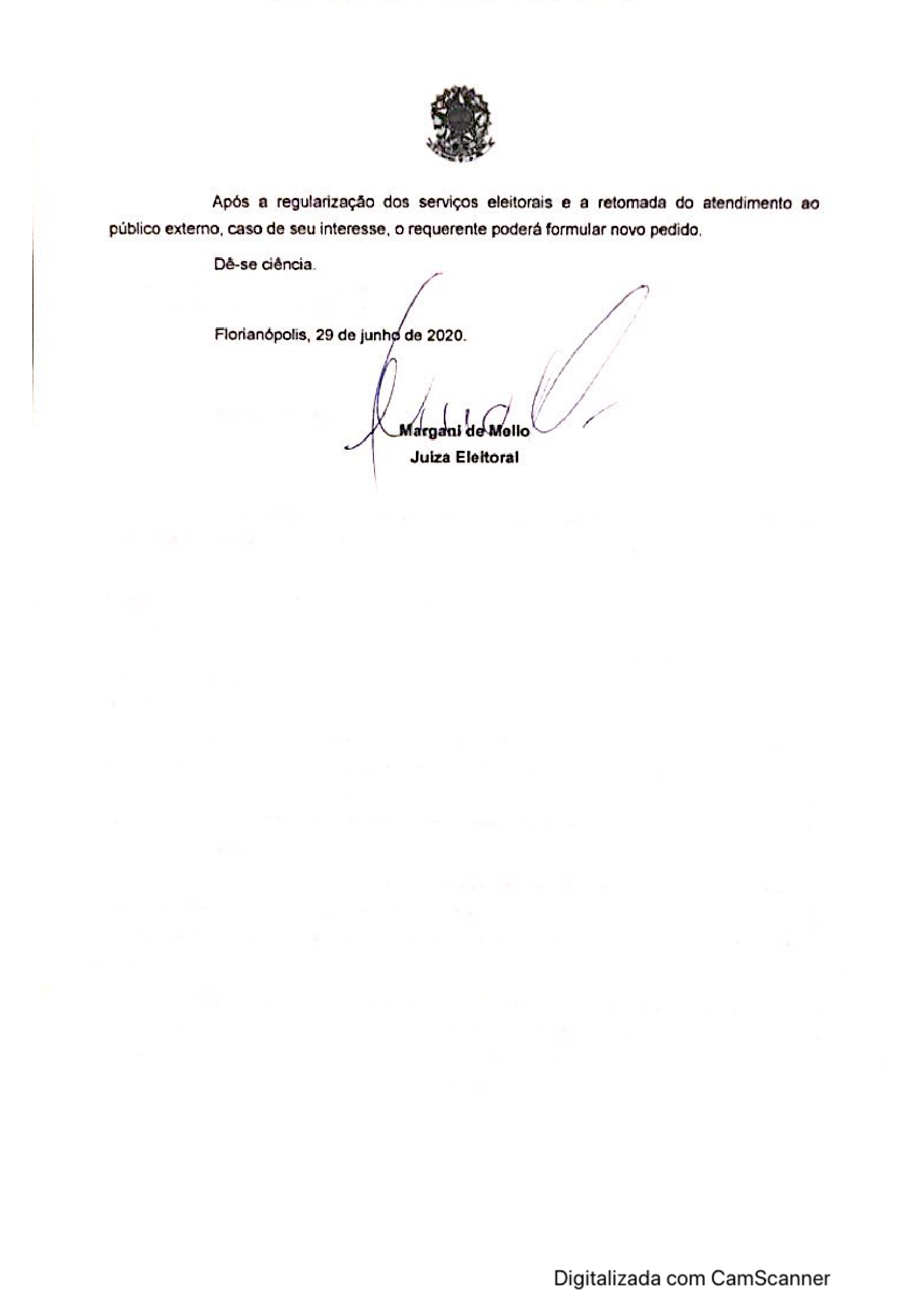 Segunda página da decisão da Juíza Margani de Mello, com assinatura, 29 de junho de 2020