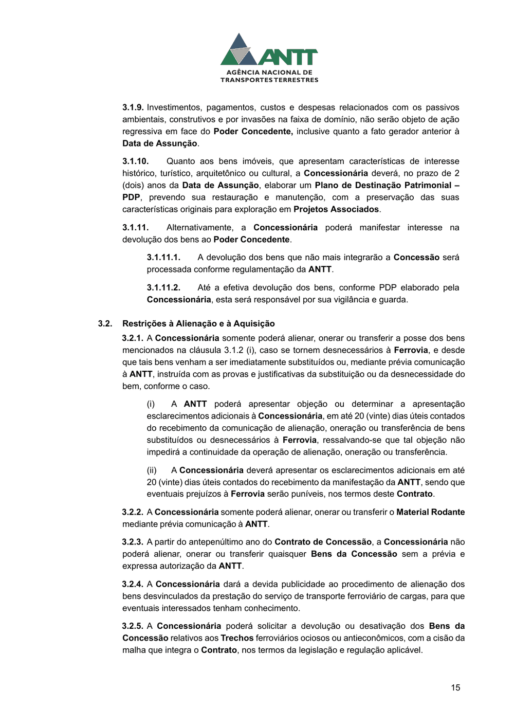 Página 15 da minuta de contrato, com as cláusulas 3.1.10 e 3.1.11, sobre o plano de destinação dos imóveis de interesse histórico e a alternativa de devolução.