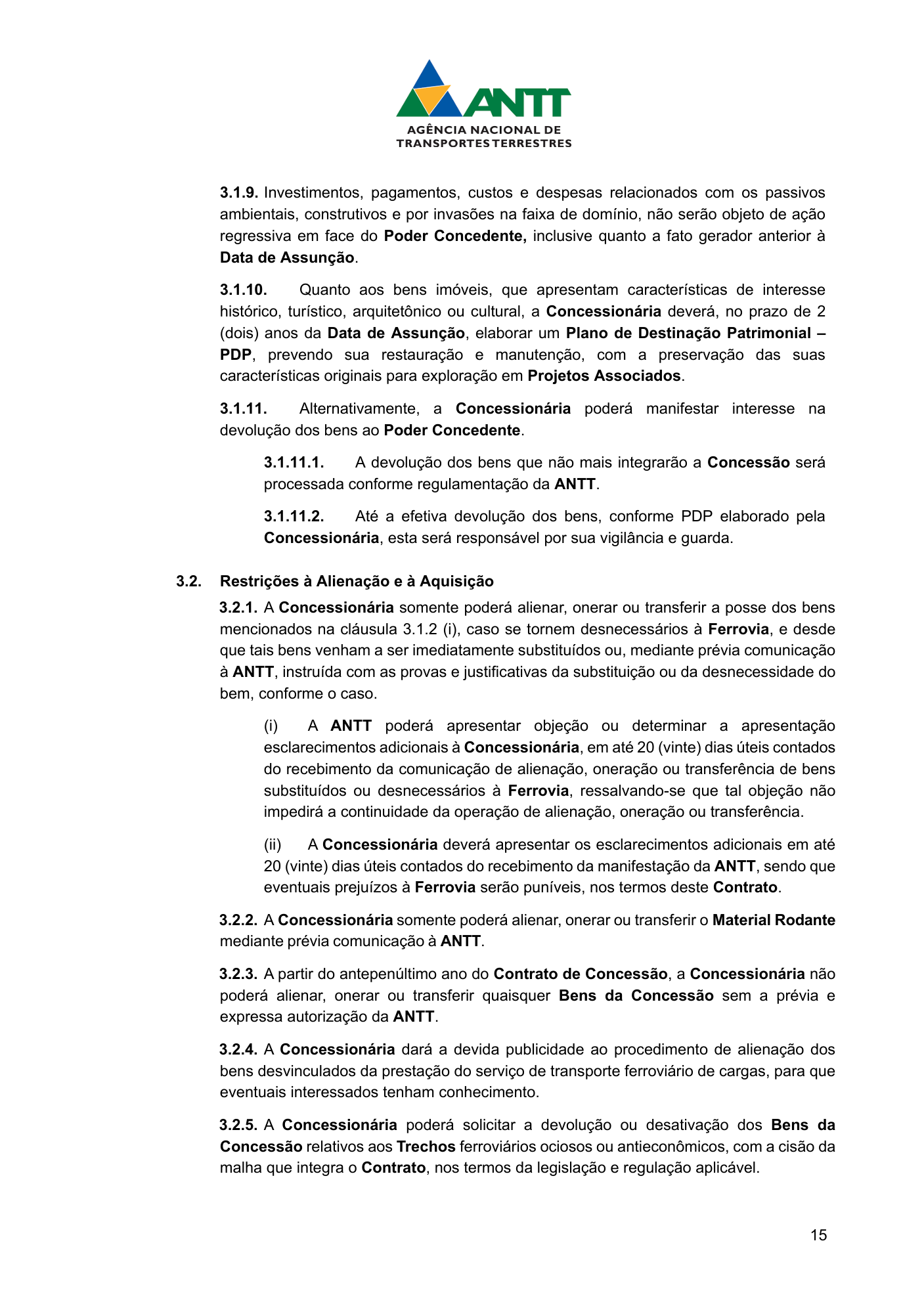 Página 15 da minuta de contrato do Corredor Mercosul, cláusula 3.2.5, sobre devolução ou desativação de trechos ociosos ou antieconômicos