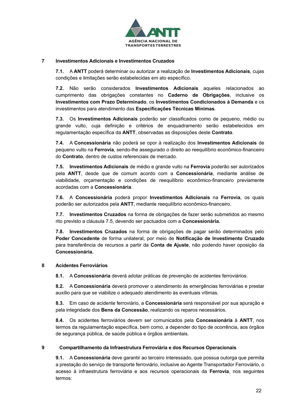 Página 22 da minuta de contrato, com as cláusulas 7.4 e 7.5, sobre investimentos adicionais de pequeno, médio e grande vulto.