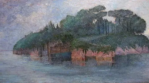 Imagem ilustrativa: Sérvia: Ilha em um lago calmo e sereno